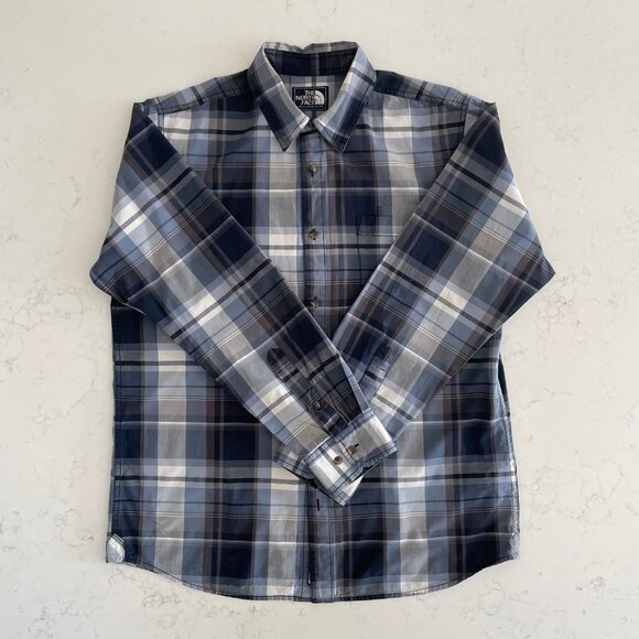 The North Face Casual LS Button Down Plaid 100% Cotton Shirt Blues + White Sz L - Picture 13 of 13